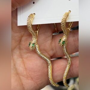 Elegant Gold and Green Snake Earrings